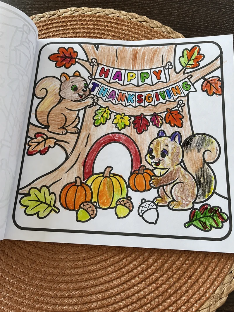 A squirrel coloring page colored by a child